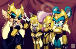 alternate_costume breasts enemy_conversion femdom femsub finimun furry gold_the_tenrec happy_trance helmet hypnotized_dom lupe_wolf mask multiple_girls multiple_subs relic_the_pika sonia_the_hedgehog sonic_the_hedgehog_(series) sonic_underground standing standing_at_attention tech_control