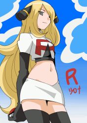  animated animated_eyes_only animated_gif blonde_hair breasts cosplay cynthia enemy_conversion female_only femsub hainchu hair_covering_one_eye icontrol_(manipper) large_breasts long_hair manip midriff navel nintendo pokeball pokemon pokemon_diamond_pearl_and_platinum skirt smile solo spiral_eyes symbol_in_eyes team_rocket 