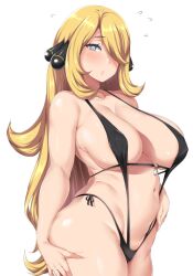  bikini blonde_hair blush breasts clothed_exposure cynthia female_only femsub hair_covering_one_eye icontrol_(manipper) large_breasts looking_at_viewer manip moisture_(chichi) navel nintendo open_mouth pokemon pokemon_diamond_pearl_and_platinum sideboob sling_bikini solo spiral_eyes swimsuit symbol_in_eyes very_long_hair 