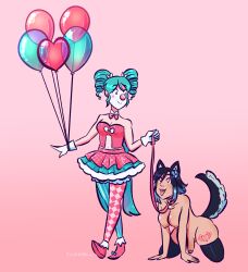  azalea_(azalea) balloon black_hair blue_eyes blue_hair branded breasts claire_(sephirothkefka) clown clown_girl collar dog_girl erect_nipples femdom flower_in_hair futanari futasub hanging_breasts heart_eyes hypnotic_accessory inkyfluffsdraws leash navel non-binary non-binary_sub nude open_mouth original penis pet_play pink_eyes signature simple_background symbol_in_eyes tail thighhighs tongue tongue_out transformation twintails 