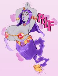 arms_above_head bimbofication breast_expansion breasts da_janitor_(manipper) dancing dc_comics female_only femsub genie grey_skin happy_trance harem_outfit hypnotic_eyes lipstick manip purple_hair raven reliusmax smile teen_titans transformation