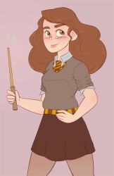  age_regression alternate_color_scheme alternate_costume animated animated_gif before_and_after breasts brown_hair diaper drool empty_eyes harry_potter_(series) hermione_granger magic magic_wand open_mouth pacifier pieceofsoap school_uniform self_hypnosis simple_background 