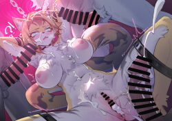  animal_ears arms_above_head blush bottomless bukkake censored choker cum cum_in_pussy cum_on_body cum_on_breasts cum_on_face cum_on_hair drool erection eye_roll femsub furry green_eyes group_sex huge_breasts knotted_penis multiple_penises ningre_huahe nipples nude pulchra_fellini short_hair squatting tears topless trembling zenless_zone_zero 