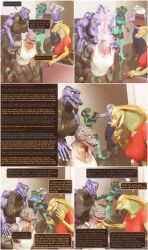  3d alien aware baxie_(thalarynth) becca_(thalarynth) caption comic complex_background crocodile_girl del_(thalarynth) femdom furry humor ian_(thalarynth) kathy_(thalarynth) kneeling malesub original possession pov pov_dom restrained scalie snake_boy snake_girl speech_bubble sue_(thalarynth) text thalarynth_(manipper) 