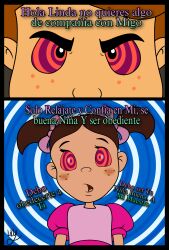 brown_hair chavo el_chavo_(series) femsub hypnotic_eyes lilly41944 maledom popis_(el_chavo) spanish spiral_eyes text translation_request