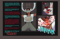 absurdres black_hair bondage breasts comic dark_skin electricity femsub maledom overwatch resisting see-through sequence surprised symmetra tech_control text unlikely visor