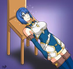  alerith bare_shoulders blue_eyes blue_hair breasts catalepsy catria_(fire_emblem) chair clothed female_only femsub fingerless_gloves fire_emblem fire_emblem_shadow_dragon_and_the_blade_of_light gloves happy_trance nintendo short_hair smile solo symbol thighhighs thighs trembling 