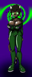 breasts cow_girl crazycowproductions dark_skin female_only femsub furry glowing glowing_eyes huge_breasts solo spiral standing standing_at_attention