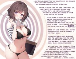  ayamy bra brown_hair caption fancyaddiction_(manipper) femdom gakuen_idolmaster hypnotic_breasts manip neo_asari panties pov pov_sub purple_eyes shirt_lift spiral teacher text the_idolm@ster 
