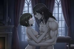 ai_art dangan_ronpa dangan_ronpa_another_episode femsub haiji_towa hypnotic_eyes johntrent05_(generator) komaru_naegi maledom nipples nude pink_eyes vampire