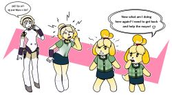  absurdres aegis_(persona) animal_crossing artist-chan bow cleavage comic dog_girl femsub furry happy_trance hypnotic_accessory isabelle_(animal_crossing) nintendo persona_(series) persona_3 robot sequence short_hair solo text transformation 