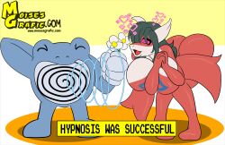  absurdres breasts femsub furry green_hair happy_trance large_breasts latias long_hair lyra_the_latias_(ffofyoul5) maledom moisesgrafic nintendo open_mouth original pokemon pokemon_(creature) poliwrath size_difference spiral_eyes symbol_in_eyes text wholesome 