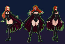  alternate_costume atom_eve ben_10 boots cape cleavage cleavage_cutout corruption dlobo777 female_only femdom femsub glowing_eyes gwen_tennyson high_heels invincible leotard lingerie madelyne_pryor marvel_comics orange_hair red_eyes red_hair thigh_boots thighhighs thighs x-men 