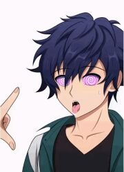 animated animated_gif blue_hair dazed drool ensemble_stars! hachi866 jun_sazanami male_only malesub purple_eyes spiral_eyes symbol_in_eyes tongue tongue_out veilsan