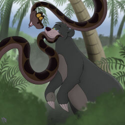 absurdres animals_only baloo bear bear_boy chin_hold disney happy_trance heavy_eyelids kaa kaa_eyes male_only maledom malesub nya_sleepylilfox prehensile_tail ring_eyes sleepwalking sleepy smile snake symbol_in_eyes the_jungle_book