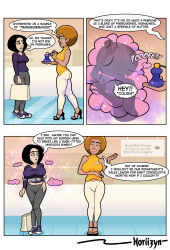  breast_expansion breasts comic dialogue femdom femsub horiizyn humor hypnotic_smell hypnotic_smoke large_breasts original perfume pheromones sandals signature speech_bubble spiral_eyes text unaware 