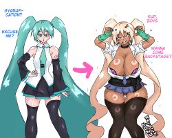 absurdres ass bangs bimbofication blonde_hair blue_eyes blue_hair bra breasts corruption cyan_eyes cyan_hair dress earrings english_text female_only femsub ganguro gloves happy_trance heart huge_breasts jacket keyaruki large_ass large_breasts large_hips leopard_print long_hair long_nails makeup miku_hatsune miniskirt open_shirt pink_eyes pink_hair ring school_uniform seductive_smile shiny_skin shirt signature simple_background skirt smile solo sparkle standing tan_skin tattoo text thick_thighs thighhighs thighs thong tie transformation twintails vocaloid white_background