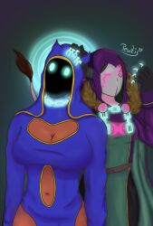 absurdres cape chains claws doctorpewtis female_only femdom femsub gloves glowing_eyes large_breasts magic mask original potenxia robe simple_background tiefling zion_(doctorpewtis)