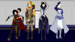 3d airmotor animal_ears arms_above_head belt belted_skirt black_hair blake_belladonna blonde_hair bodysuit cape cat_ears cat_girl choker cleavage_cutout clothed corset dress_shirt earrings femsub fingerless_gloves fur_coat gloves green_eyes grey_eyes holding_breasts jacket jewelry knee_pads limp long_hair maledom mmd multicolored_hair multiple_girls multiple_subs opera_gloves oscar_pine pale_skin pants prosthetic_limb purple_eyes red_hair ruby_rose rwby scarf shirt short_hair skirt sleep_command slouching standing surprised suspenders thigh_boots thigh_heels tights traditional_hypnosis weiss_schnee yang_xiao_long yellow_eyes zipper