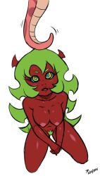 blush bottomless breasts demon_girl expressionless femsub green_hair hypnotic_eyes kaa_eyes kneeling large_breasts long_hair monster_girl nanodirty nipples nude open_mouth panty_and_stocking_with_garterbelt pubic_hair scanty snake topless