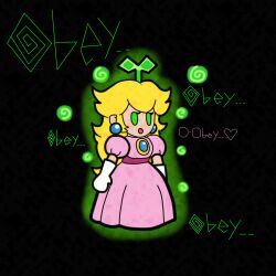 blonde_hair clothed female_only femsub floro_sprout gloves happy_trance hypnotic_plant nintendo paper_mario princess princess_peach shyker simple_background solo spiral_eyes super_mario_bros. super_paper_mario symbol_in_eyes text