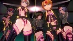  3d ass black_lipstick blonde_hair blue_eyes blue_hair boots brown_eyes brown_hair censored clothed_exposure collar control_indicator cosplay crossed_arms crotch_cutout crotch_tattoo custom_maid_3d_2 dark_skin eyeshadow female_only femsub fishnets glasses gloves green_eyes gun leotard li_q lipstick long_hair looking_at_viewer makeup multiple_girls multiple_subs nipple_cutout nipple_piercing nipples orange_hair original pov pov_sub purple_eyes purple_hair rubber short_hair skirt skirt_lift standing straight-cut_bangs taimanin_(series) tattoo thigh_boots thighhighs tie twintails v weapon wink 