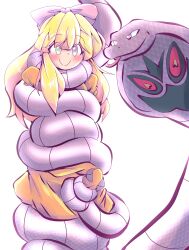  arbok ash_ketchum blush coils crossdressing erection femboy happy_trance nintendo pokemon pokemon_(anime) prehensile_tail smile snake sonazthewho tailjob 