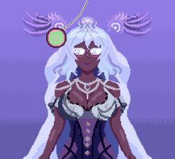  angel_girl animated animated_gif black_skin blue_eyes drool glowing_eyes green_eyes happy_trance large_breasts nyarukavt open_mouth pendulum pink_eyes pixel_art purple_hair simple_background virtual_youtuber wings zoel_angel 