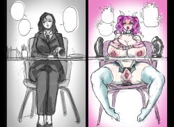  angry before_and_after bimbofication black_eyes black_hair brain_drain breast_expansion breasts choker clothed drool eye_color_change female_only femsub hair_color_change huge_breasts huge_lips instant_loss lipstick long_hair nipple_piercing nipples nude office office_lady original piercing pink_hair pussy pussy_juice reed7774 sex_toy sketch solo twintails 