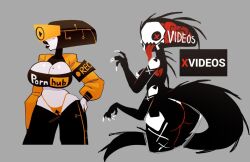 animal_transformation ass ass_focus before_and_after black_skin bra breasts corruption deltarune femsub furry grey_skin hand_on_hip huge_breasts large_ass large_breasts lipstick looking_back mind_break monster monster_girl multiple_arms open_mouth panties queen_(deltarune) robot robot_girl skeleton skull sqwunx tail thong transformation visor