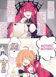 age_regression ahoge arm_warmers baobhan_sith_(fate) before_and_after blush bracers breasts cleavage cleavage_cutout closed_eyes comic corset crown denial dialogue dress earrings elf_ears english_text evil_smile eyebrows_visible_through_hair fate/grand_order fate_(series) femdom femsub flower grey_eyes happy_trance hard_translated heart hug hypnotic_app jewelry long_hair long_nails midriff milk momiji-sama_(translator) morgan_le_fey_(fate) mother_and_daughter multicolored_hair nail_polish navel nikku open_mouth orange_hair phone red_hair ribbon ritsuka_fujimaru_(female) short_hair side_ponytail signature smug sparkle speech_bubble text translated uniform very_long_hair white_hair wholesome