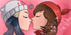  black_hair breasts brown_hair cleavage coin dawn drool female_only femsub hat heart hypno joshdehu_(manipper) kissing large_breasts manip may nintendo pendulum pokemon pokemon_diamond_pearl_and_platinum pokemon_ruby_sapphire_and_emerald r3dfive spit_trail tongue tongue_out yuri 