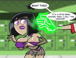  breasts choker cleavage clothed_exposure dalo_knight danny_fenton danny_phantom_(series) dialogue femsub fishnets ghost huge_breasts magic maledom nickelodeon ponytail possession purple_eyes sam_manson see-through skirt text thighhighs thong western 