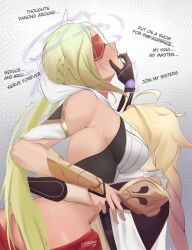  aether_(genshin_impact) blindfold blonde_hair blush dialogue drool enemy_conversion english_text eremite_floral_ring-dancer eroborne femsub finger_in_mouth finger_sucking genshin_impact maledom open_clothes ponytail text 