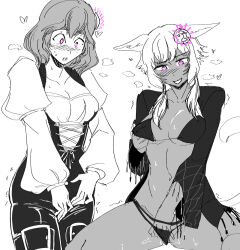  bangs bare_legs belt bikini blush bra cat_ears cat_girl cleavage cleavage_cutout clothed collarbone drool earpiece eyebrows_visible_through_hair final_fantasy final_fantasy_xiv glowing glowing_eyes heart heart_eyes hypnotic_accessory jacket legs majinsfw masturbation masturbation_command micro_bikini miqo'te navel open_mouth pink_eyes simple_background smile sphene_alexandros_xiv spread_legs suit sweat symbol_in_eyes underboob underwear white_background white_hair y'shtola 