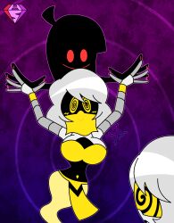  ahoge blush bracelet dancer dancing doll_(murder_drones) femdom femsub genie gradient_background happy_trance harem_outfit hypnoscream hypnotic_dance hypnotized_hypnotist large_breasts loincloth malesub mind_break murder_drones open_mouth puppet red_eyes ring_background robot_boy robot_girl serial_designation_n serial_designation_v shiny_hair silver_hair simple_background spiral_eyes spiralwash_eyes story symbol_in_eyes veil watermark wide_hips yellow_eyes 