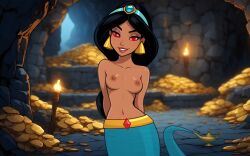 ai_art aladdin_(series) animated animated_eyes_only animated_gif black_hair bottomless braid breasts dark_skin disney femdom genie hypnotic_eyes jewelry manip midriff nipples nude pov pov_sub princess_jasmine red_eyes ring_eyes smile smirk suppas_(manipper) topless