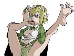 barefoot blonde_hair drool elf elf_ears feet foot_licking huge_feet is_it_wrong_to_try_to_pick_up_girls_in_a_dungeon? jinkslizard kaa_eyes licking maid masturbation open_mouth panties resisting ryuu_lyon short_hair tongue tongue_out underwear