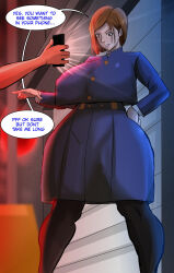  cell_phone dialogue guyvanity jujutsu_kaisen kugisaki_nobara large_breasts orange_hair school_uniform short_hair text 