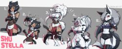 black_hair bulge cat_ears cat_girl female_only femsub furry grey_hair helluva_boss loona_(helluva_boss) shu_stella tail torn_clothes transformation visor