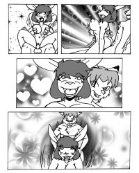 bottomless breasts bunny_girl comic crazycowproductions empty_eyes eye_roll femsub fox_boy franklin_fox furry greyscale happy_trance large_breasts maledom monochrome nude original penis text topless traditional