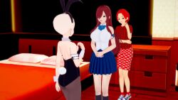  3d bunny_ears bunnysuit empty_eyes erza_scarlet fairy_tail femsub happy_trance long_hair maledom mannequin original rainbowkombat red_hair 