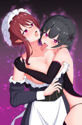  aura bite_mark black_hair blue_eyes blush breast_press breath brown_hair drool earrings elf_ears empty_eyes eploov exposed_chest female_only femsub gloves gradient_background hair_ornament hat hug licking long_hair looking_at_viewer maid multiple_girls multiple_subs open_clothes open_mouth opera_gloves pink_eyes red_eyes simple_background sweat tongue tongue_out vampire 