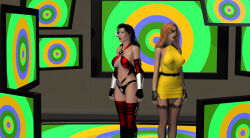 3d amazon_arrow_(amazonarrow) amazonarrow bare_shoulders belt black_hair breasts chryseis_(amazonarrow) cleavage collarbone erect_nipples female_only femsub fingerless_gloves gloves huge_breasts long_hair ms._magique opera_gloves orange_hair original panties skirt spiral_eyes standing standing_at_attention super_hero symbol_in_eyes tech_control thick_thighs thighhighs thong underwear