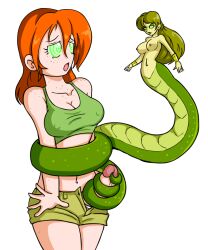  breasts coils dazed erect_nipples erection femdom freckles futa_with_female futanari futasub green_eyes green_hair hypnotic_eyes kaa_eyes large_breasts long_hair monster_girl naga_girl open_clothes open_mouth p.chronos penis prehensile_tail red_hair size_difference snake_girl tailjob 
