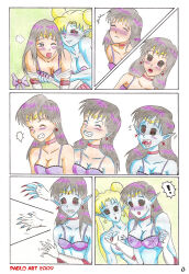absurdres before_and_after black_hair blonde_hair blush breast_expansion breasts comic corruption elf_ears erect_nipples female_only femdom femsub large_breasts long_hair sailor_mars sailor_moon sailor_moon_(series) topless traditional transformation twintails vampire yuri