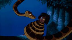  animated animated_gif black_hair coils disney hypnotic_eyes kaa kaa_eyes male_only malesub mcoils_(manipper) mowgli open_mouth shota snake the_jungle_book 
