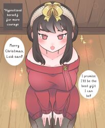  blush bow christmas consensual gift happy_trance kneeling large_breasts looking_at_viewer milf missmilkou self_hypnosis spiral_eyes spy_x_family yor_briar 