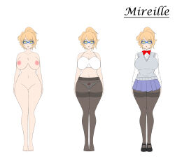 absurdres bottomless breasts female_only femsub huge_breasts large_breasts mireille_(neo-izayoi) neo-izayoi nude open_mouth original pantyhose spiral_eyes standing standing_at_attention symbol_in_eyes text topless underwear