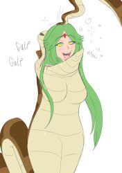 ahegao blush breasts disney femsub green_hair happy_trance kaa kaa_eyes kid_icarus large_breasts long_hair maledom nintendo open_mouth palutena plsgts simple_background snake the_jungle_book tongue tongue_out vore white_background